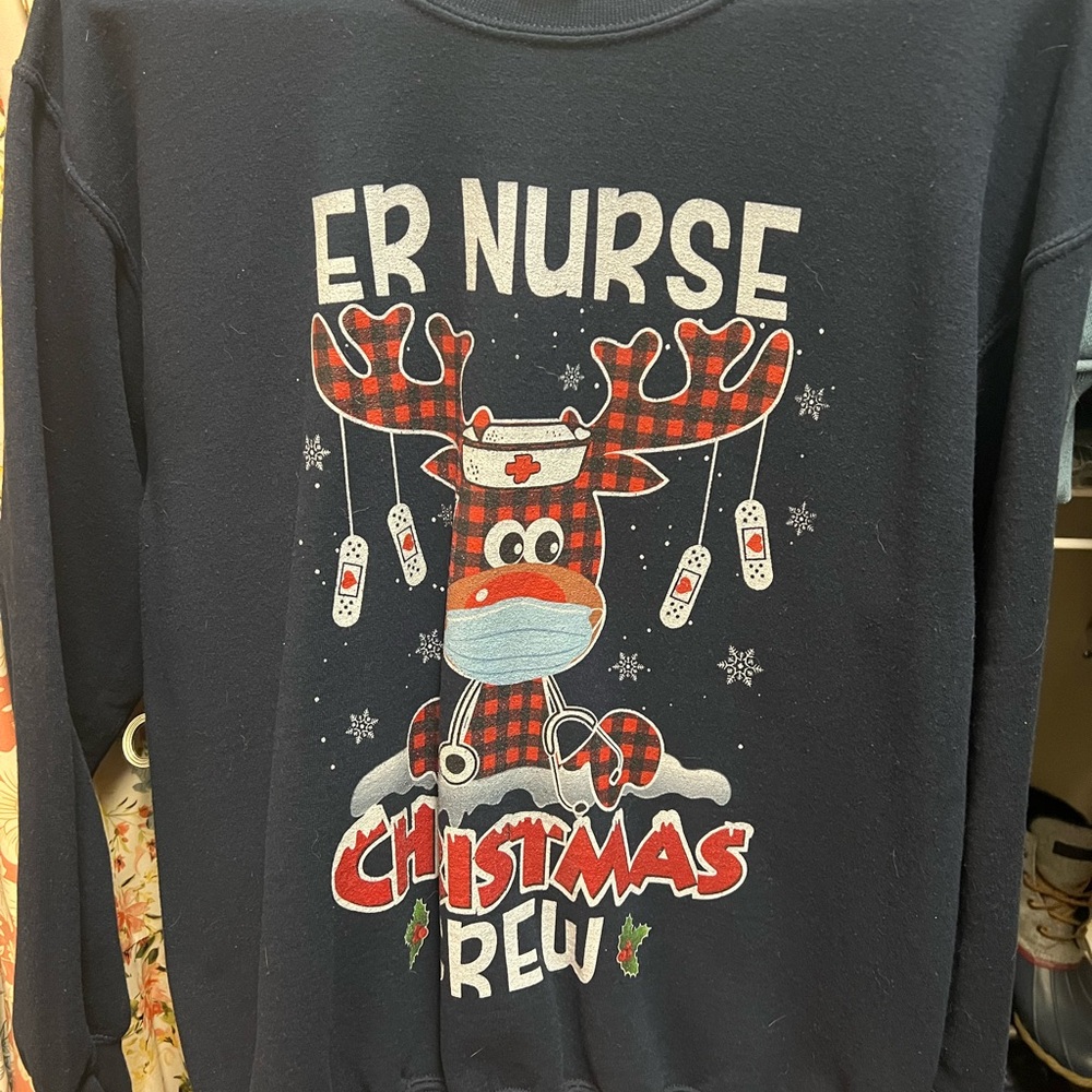 ER Nurse Christmas Crew Sweater - Blue